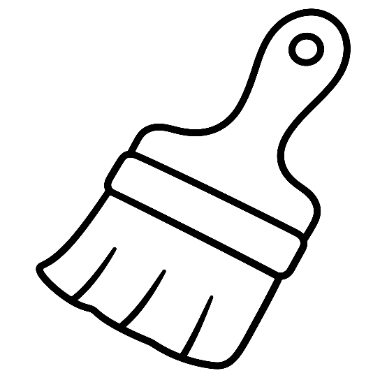 Outline drawing of a paintbrush with a hole in the handle and bristles at the bottom.